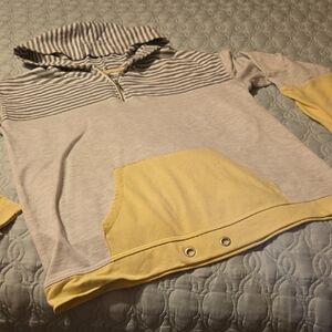 Maurices Gray and Yellow  Striped Hoodie 3/4 Zip-Up